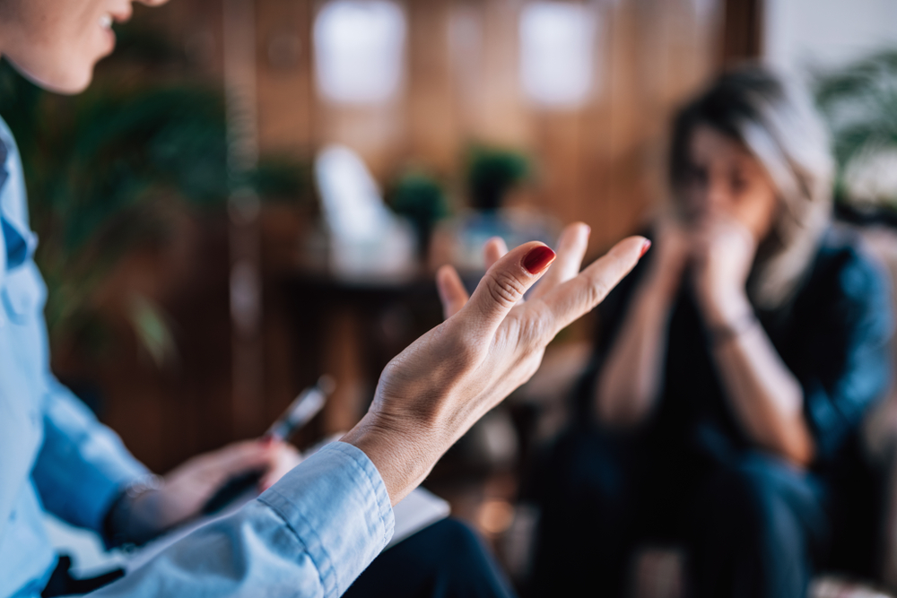 CBT or Cognitive Behavioral Therapy Session Therapist Talking To Patient